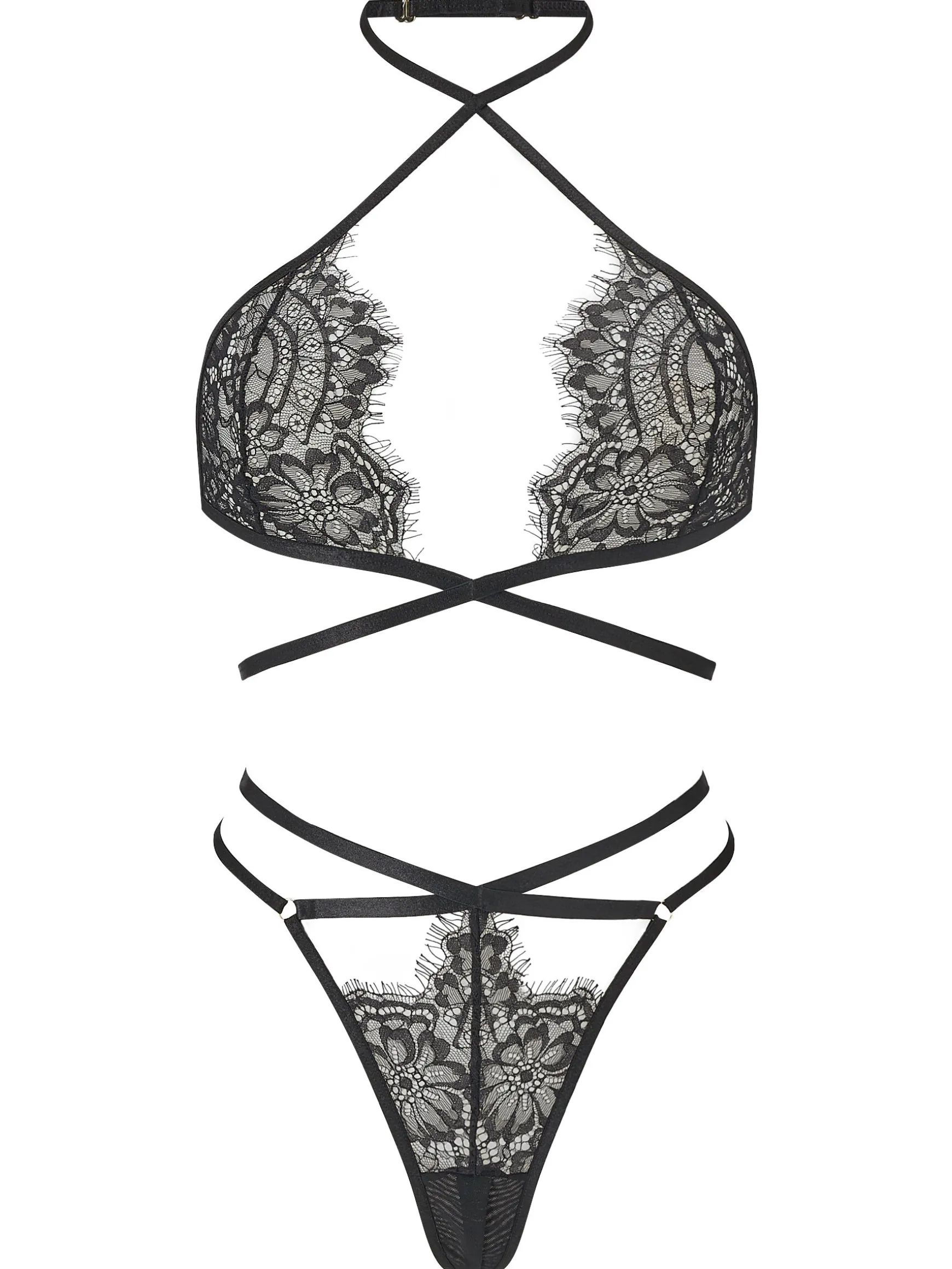 Infinite Crotchless Lace Lingerie 2 Piece Set - Black