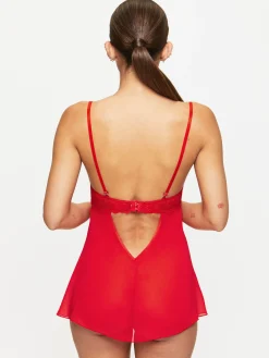 Iris Lace Underwired Babydoll Lingerie 2 Piece Set - Red