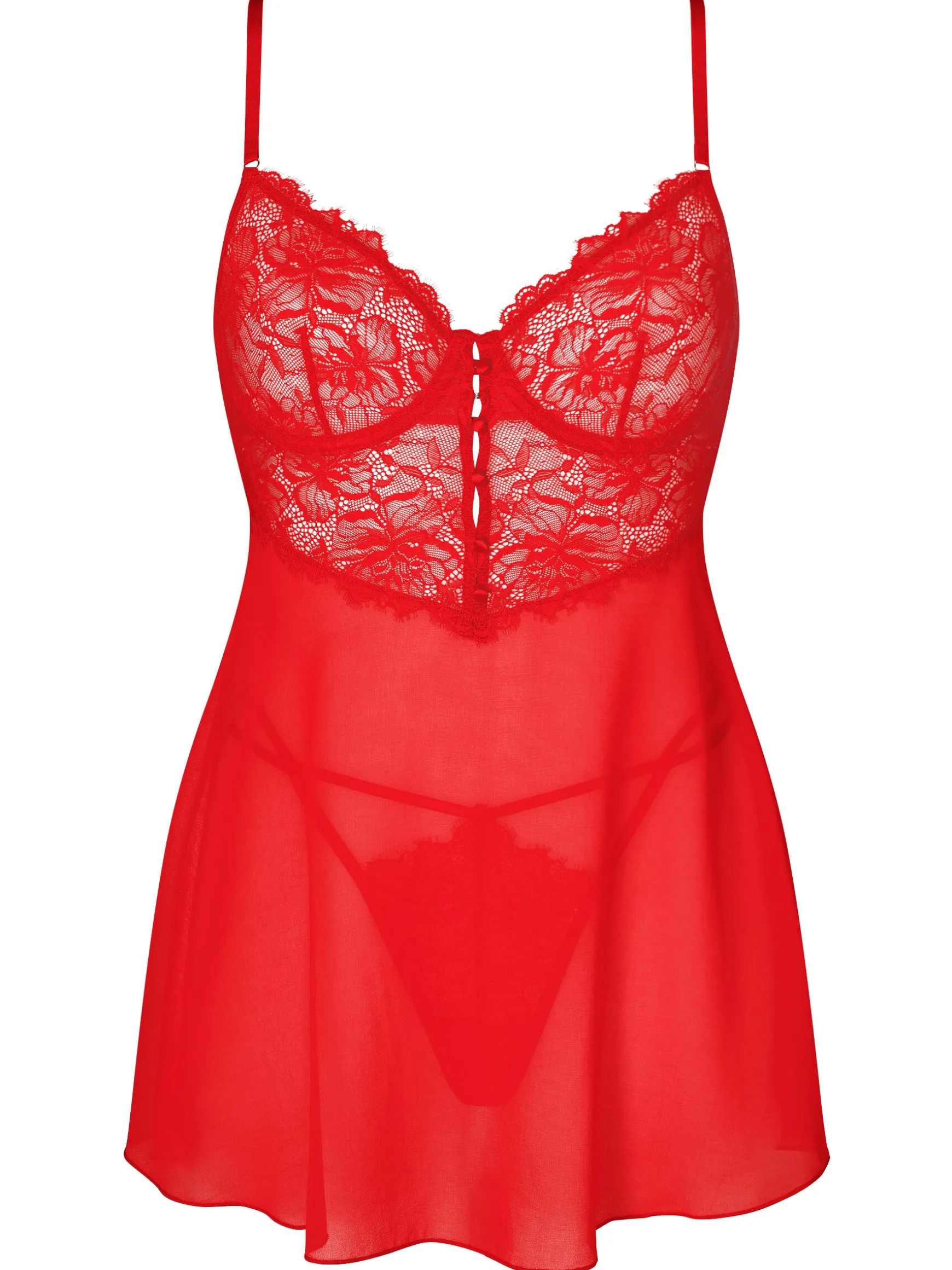 Iris Lace Underwired Babydoll Lingerie 2 Piece Set - Red
