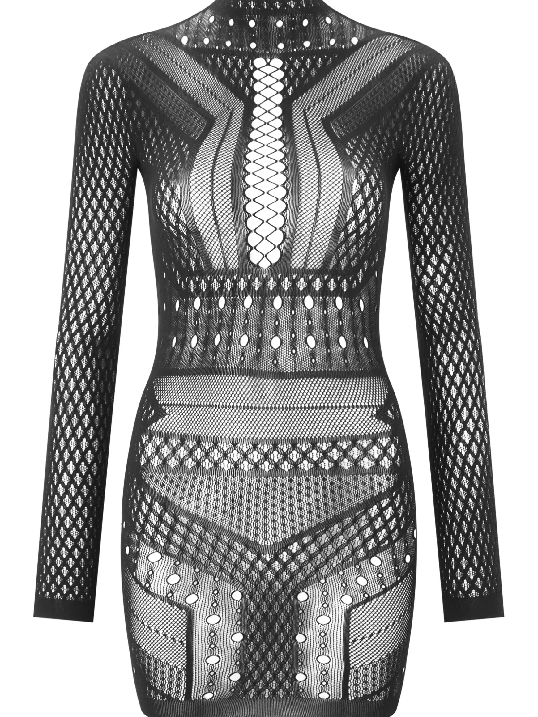 Janelle Lace Mini Fishnet Dress - Black