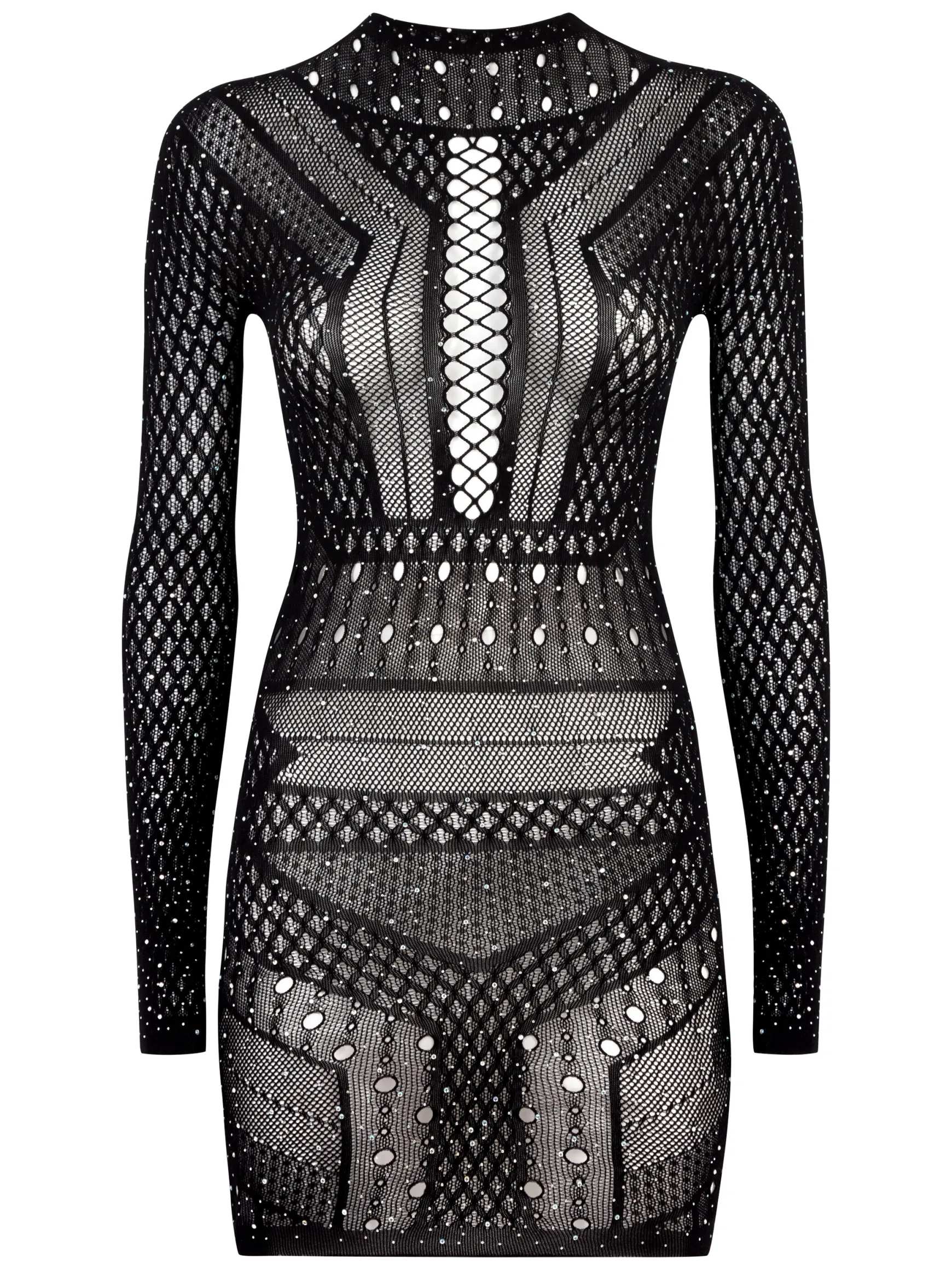 Jewelled Janelle Mini Fishnet Dress - Black