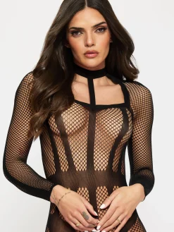 Jupiter Fishnet Crotchless Bodystocking - Black