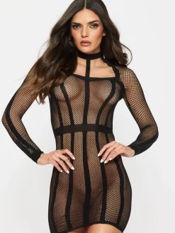 Jupiter Fishnet Erotic Mini Dress - Black