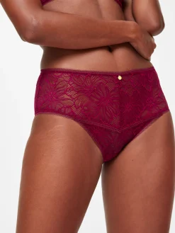 Knickerbox Alice Lace High Waisted Brazilian Knickers - Dark Red