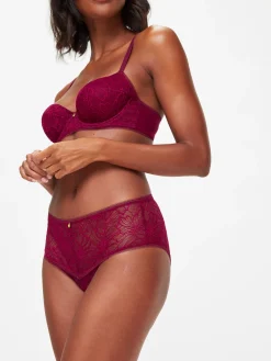 Knickerbox Alice Lace High Waisted Brazilian Knickers - Dark Red