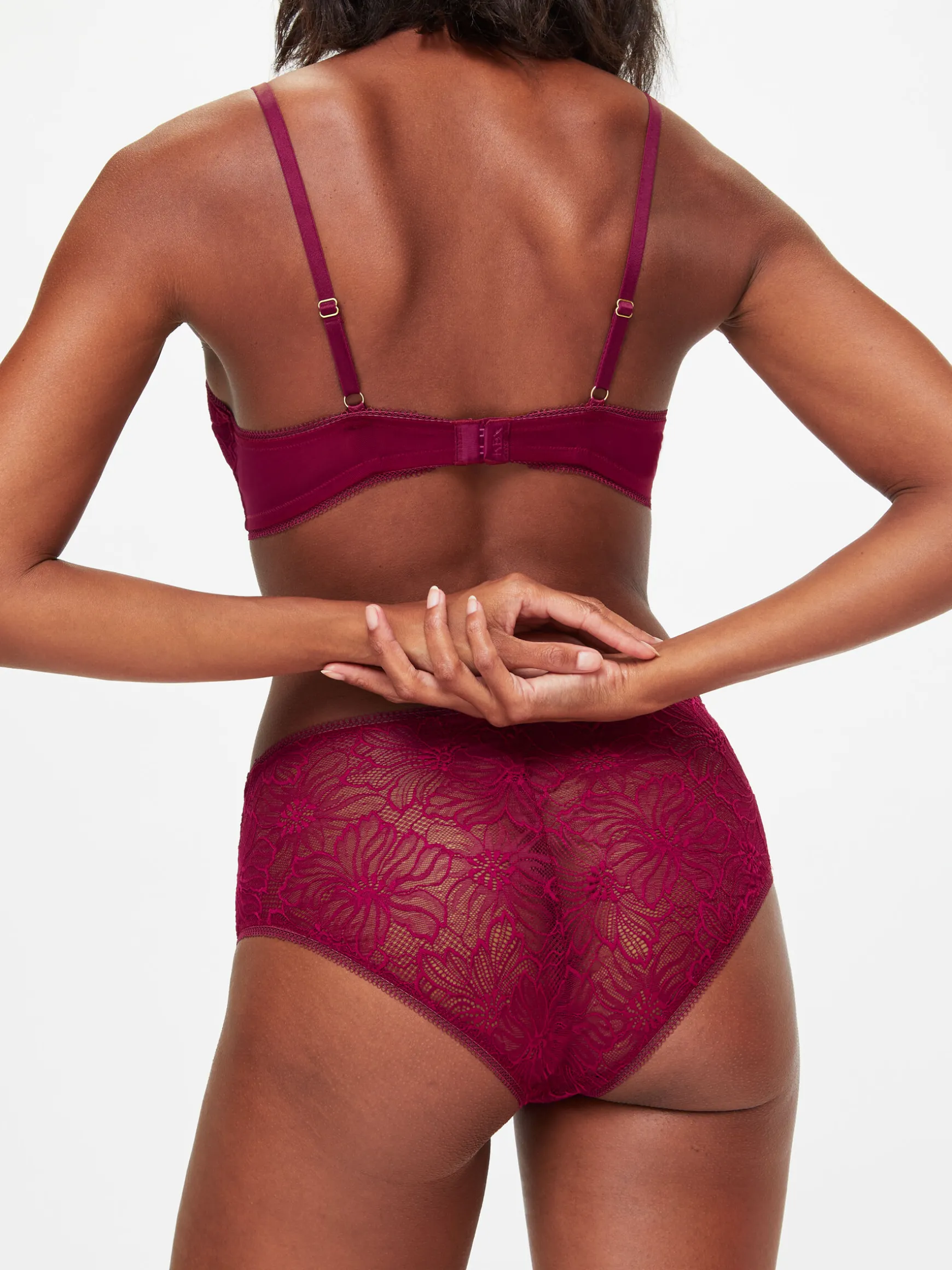 Knickerbox Alice Lace High Waisted Brazilian Knickers - Dark Red