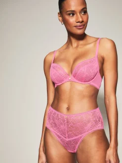 Knickerbox Alice Lace High Waisted Brazilian Knickers - Pink