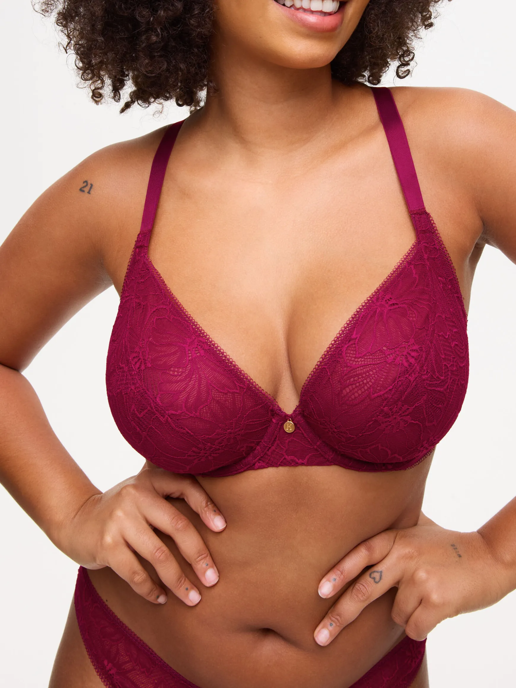 Knickerbox Alice Lace Non Padded Plunge Bra - Dark Red