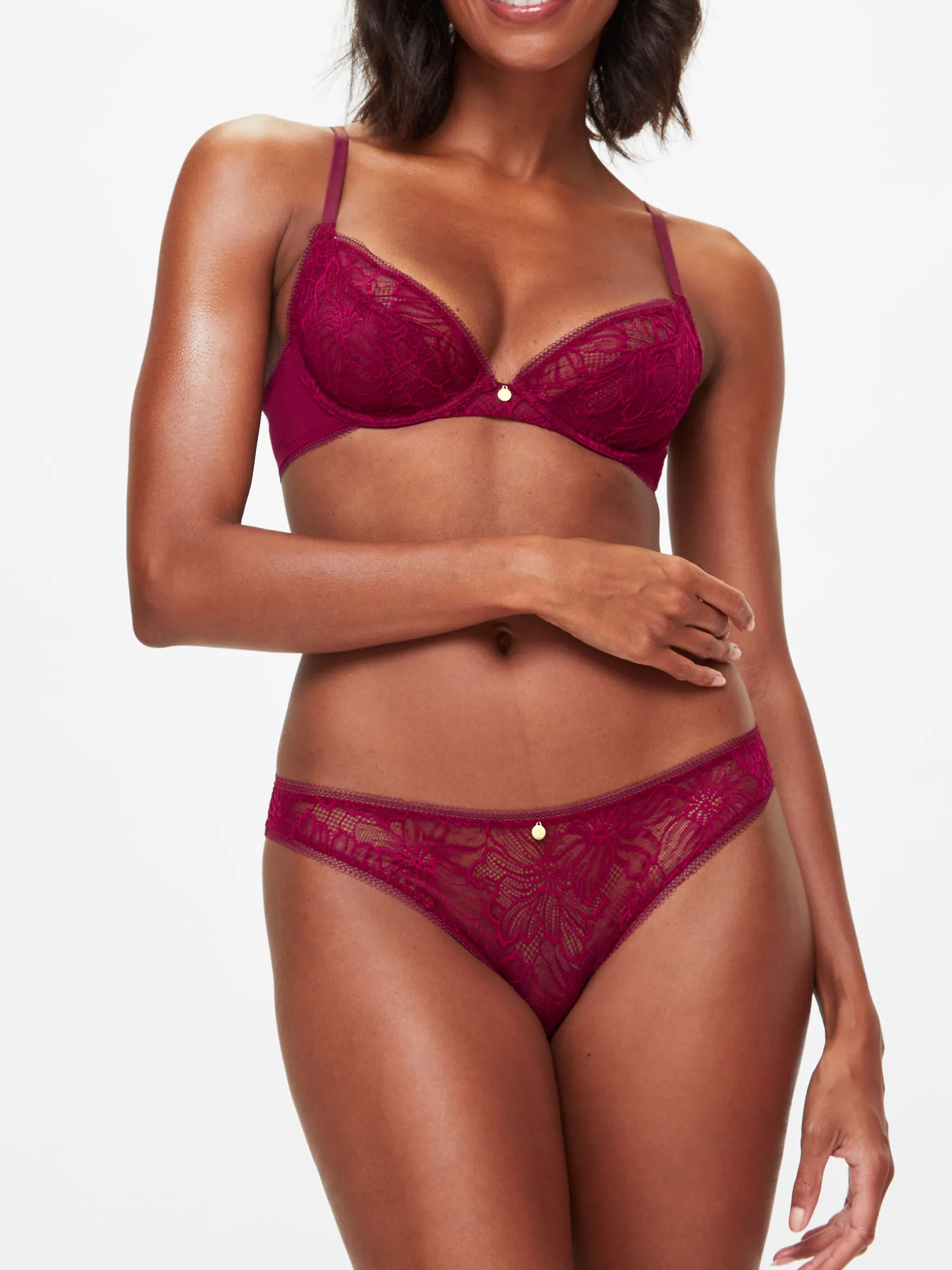 Knickerbox Alice Lace Non Padded Plunge Bra - Dark Red