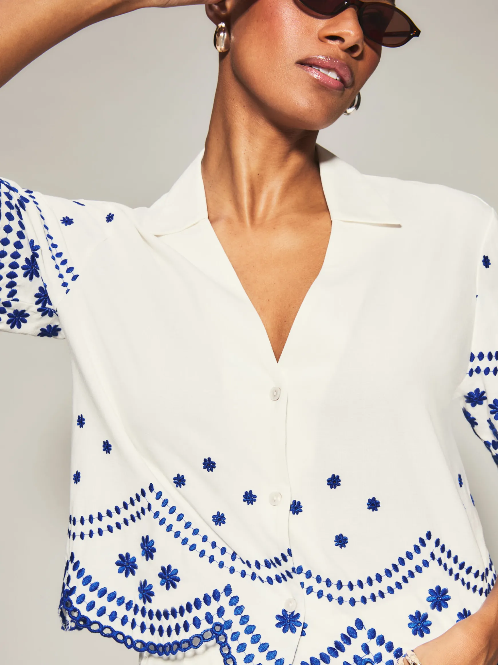 Knickerbox Broderie Floral Embroidered Shirt - White