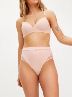 Knickerbox Charlotte Lace High Waisted Thong - Pale Pink