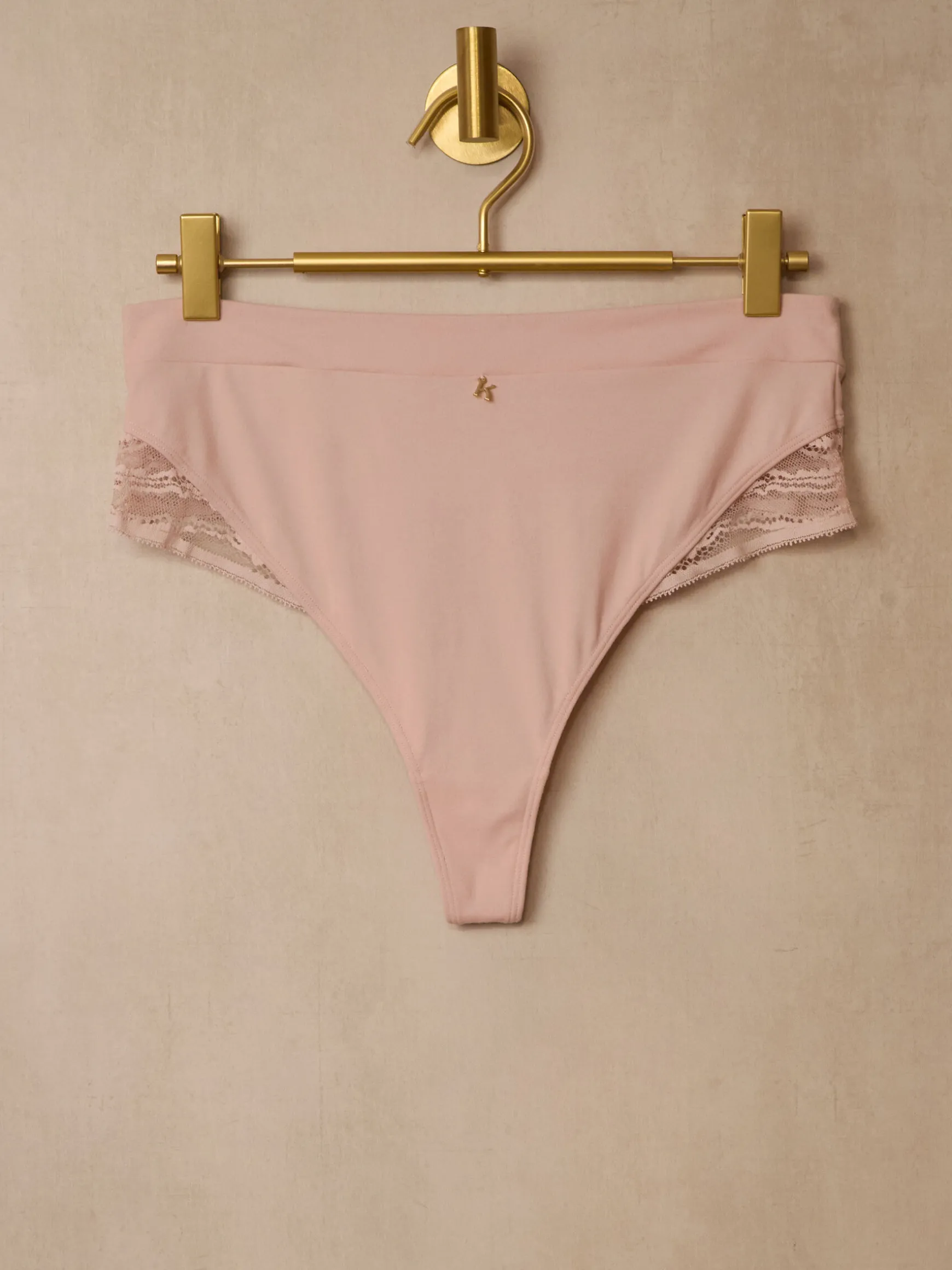 Knickerbox Charlotte Lace High Waisted Thong - Pale Pink