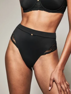 Knickerbox Charlotte Lace High Waisted Thong - Black