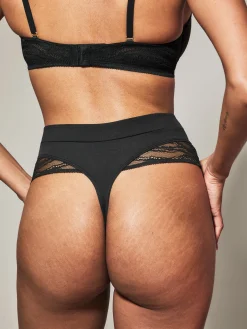 Knickerbox Charlotte Lace High Waisted Thong - Black