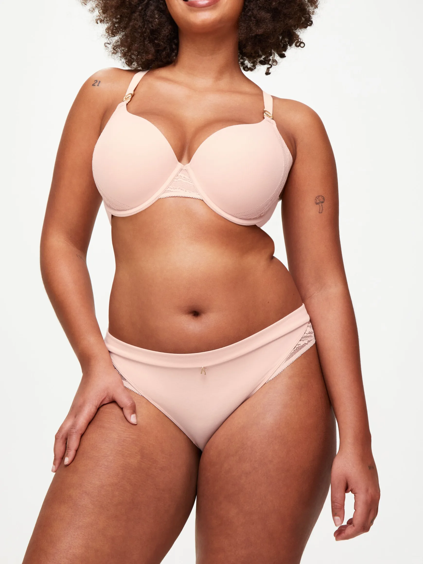 Knickerbox Charlotte Lace Underwired Padded Plunge Bra - Pale Pink