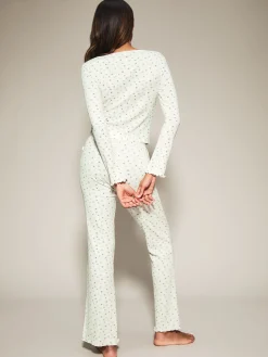 Knickerbox Floral Ribbed Long Sleeve Pyjama Top & Trouser Set - Ivory