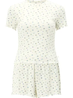 Knickerbox Floral Ribbed Long Sleeve Pyjama Top & Trouser Set - Ivory