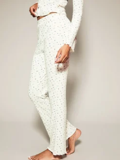 Knickerbox Floral Ribbed Long Sleeve Pyjama Top & Trouser Set - Ivory