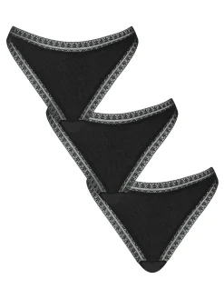 Knickerbox Geometric Cotton Lace Thong - Pack of 3 - Black