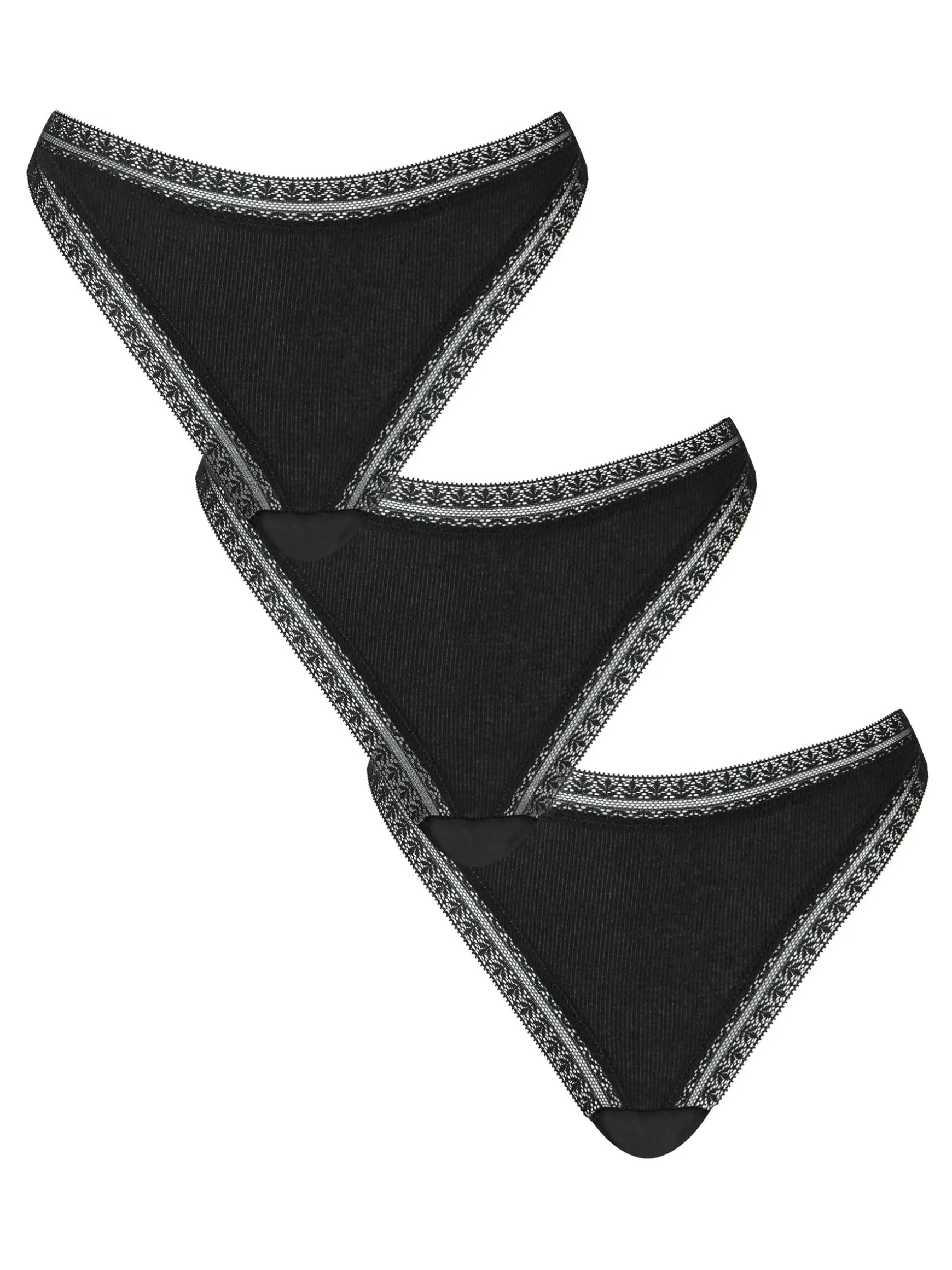 Knickerbox Geometric Cotton Lace Thong - Pack of 3 - Black