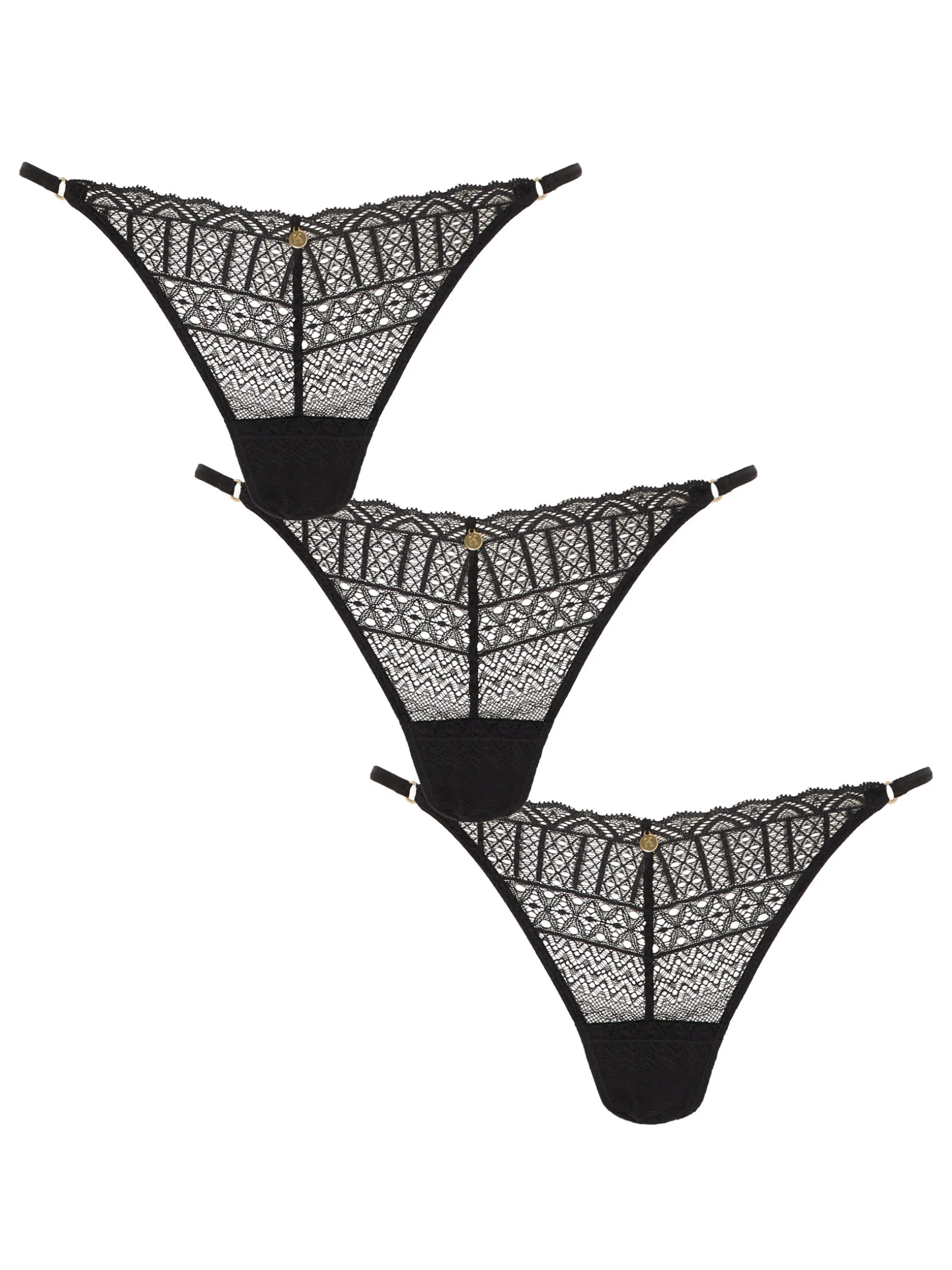 Knickerbox Geometric Lace Thong - Pack of 3 - Black