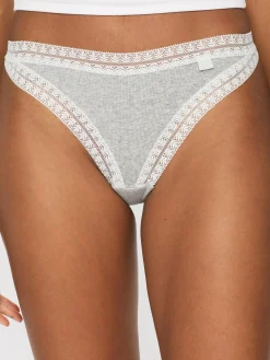 Knickerbox Geometric Lace Trim Cotton Thong - Pack of 3 - Navy