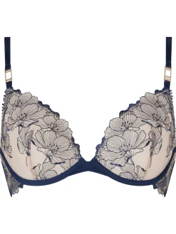 Knickerbox Jasmine Embroidered Non Padded Plunge Bra - Navy