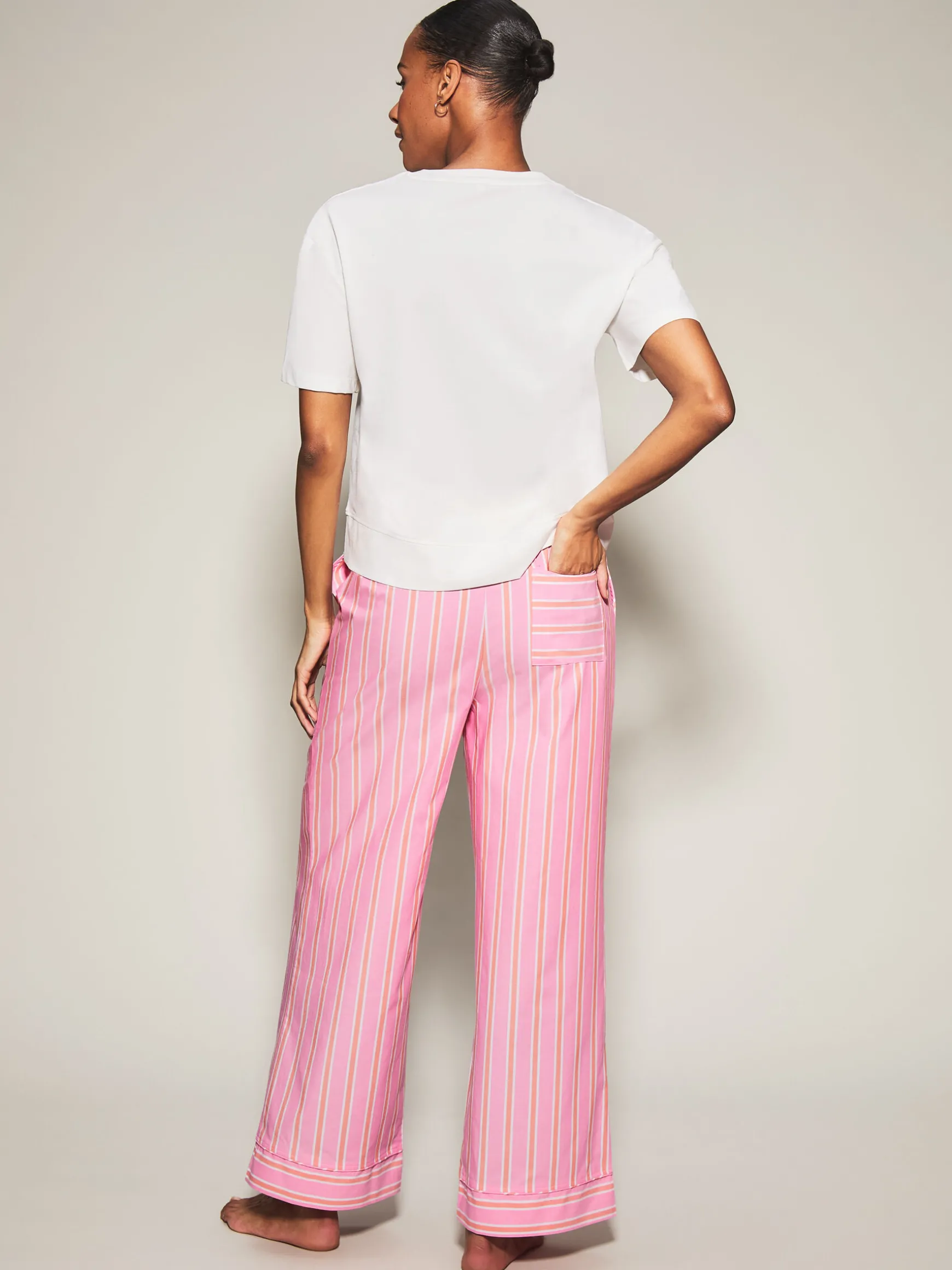 Knickerbox Lobster Stripe Pyjama T-Shirt & Trouser Set - Bright Pink