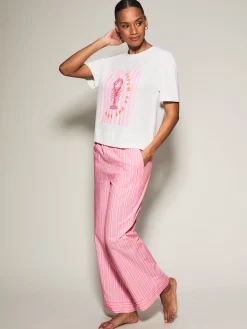 Knickerbox Lobster Stripe Pyjama T-Shirt & Trouser Set - Bright Pink