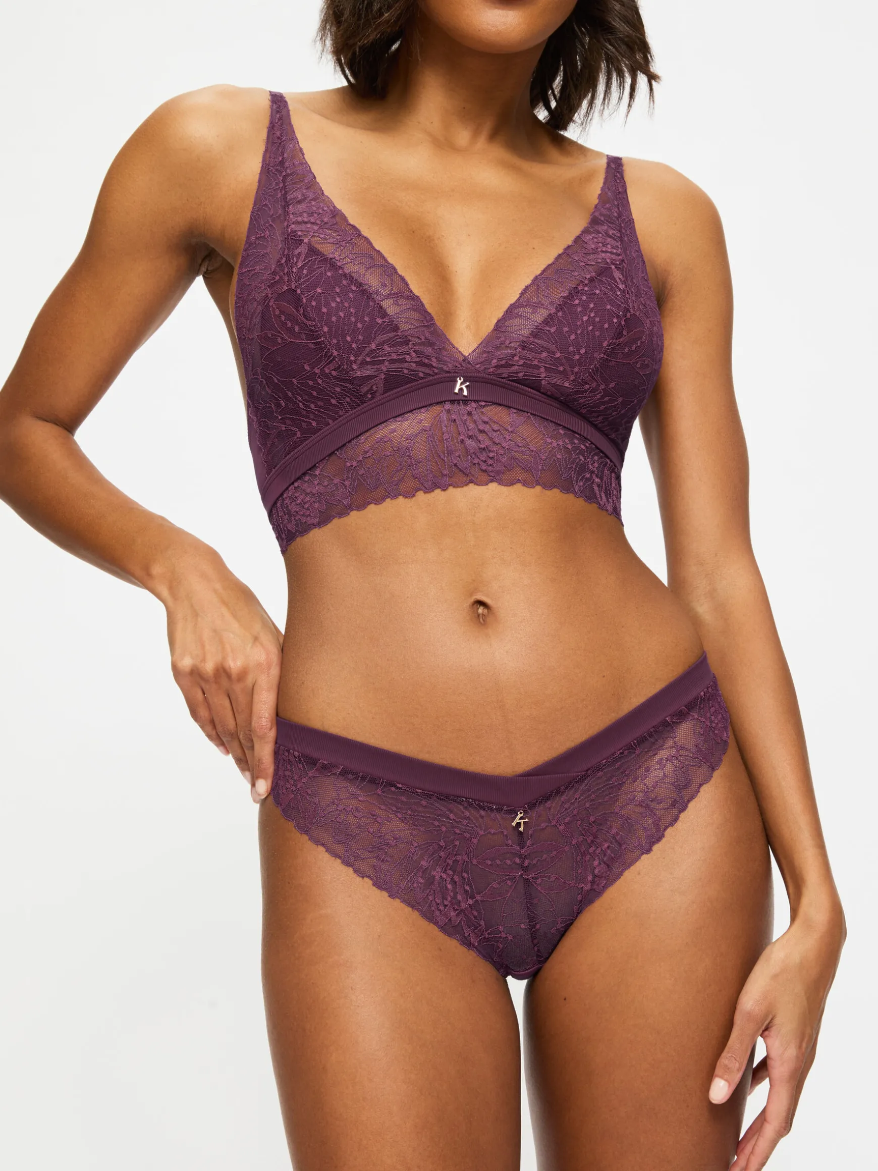 Knickerbox Louisa Lace Longline Triangle Bralette - Pale Pink