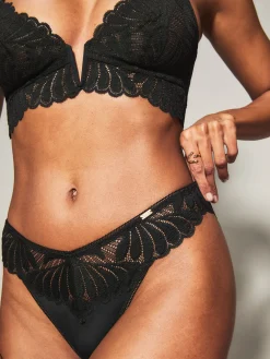 Knickerbox Olivia Lace High Leg Brazilian Knickers - Black