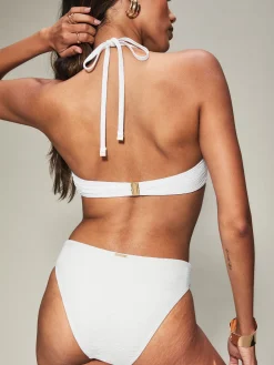 Knickerbox Swim Crinkle High Waisted Bikini Bottoms - White