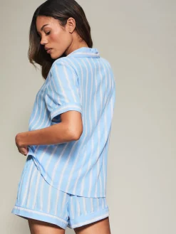 Knickerbox Viscose Stripe Revere Pyjama Shirt & Shorts Set - Multi