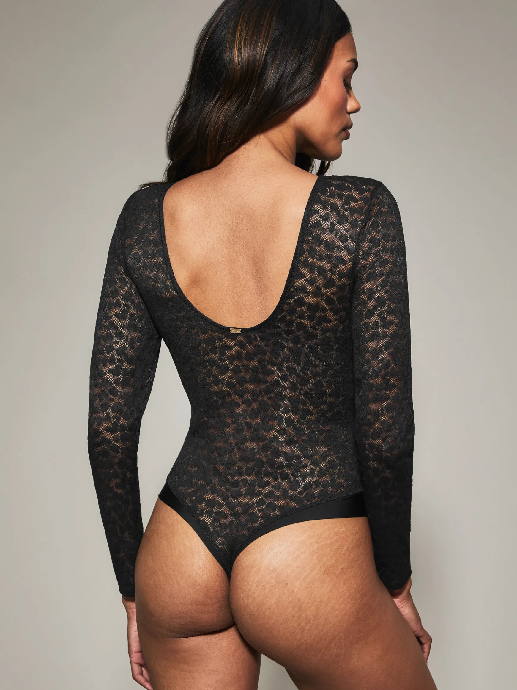 Knickerbox Zadie Textured Long Sleeve Lingerie Body - Black