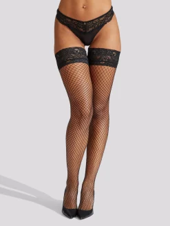 Lace Top Fishnet Hold Ups - Black