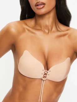 Lace-Up Stick On Bra - Nude 01