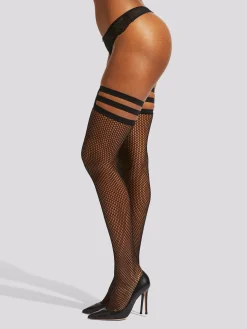 Leg Harness Fishnet Hold Ups - Black