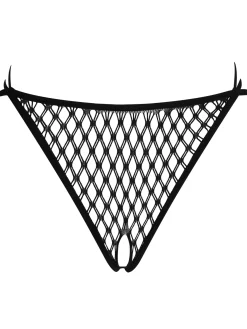 Lose Control Fishnet Crotchless Thong - Black