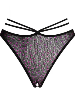 Love Me Heart Sequin Crotchless Thong - Black/Pink