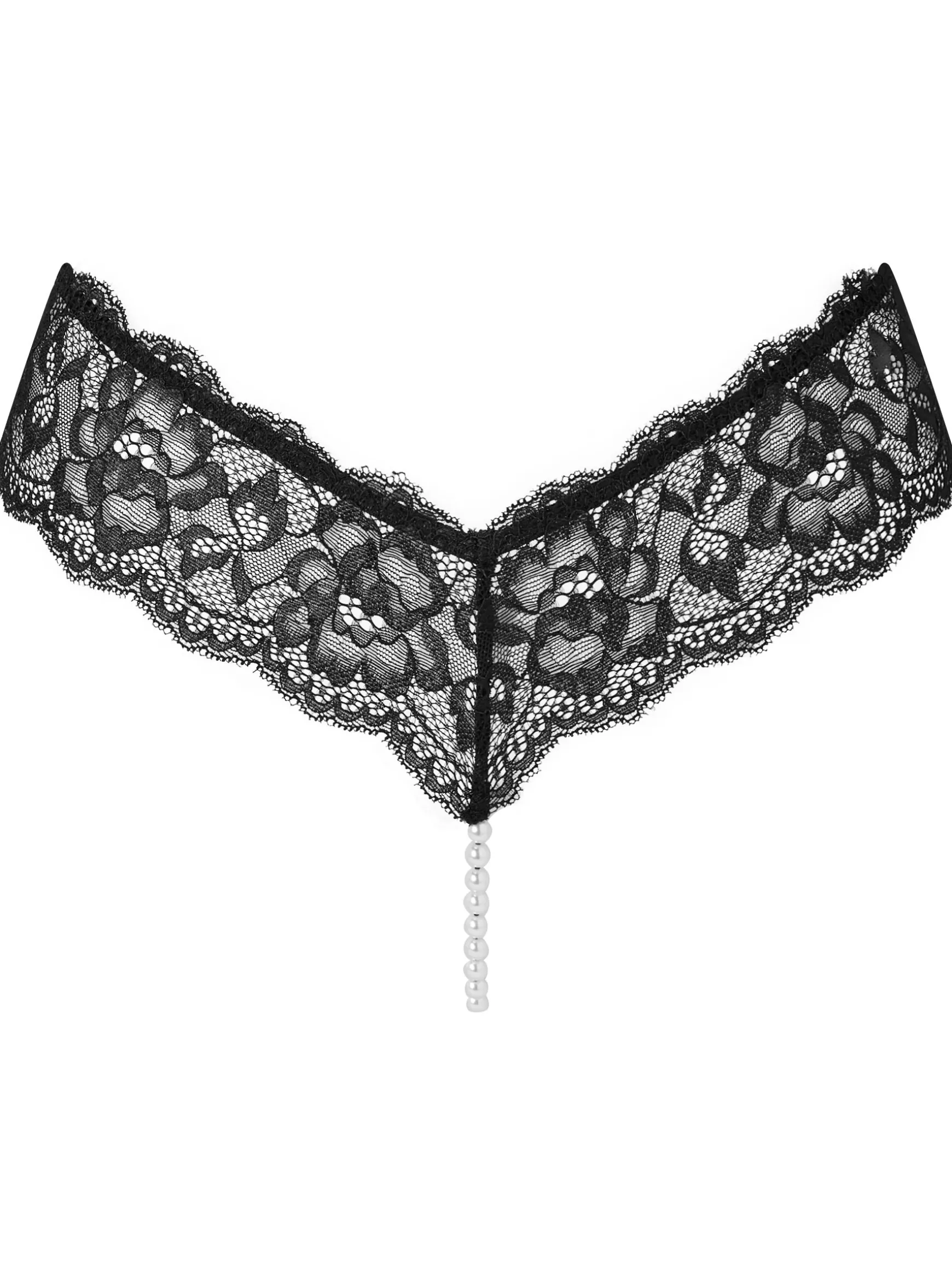Lucky Night Lace Pearl Crotchless String - Black