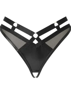 Minx PU Harness Crotchless Thong - Black