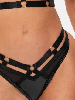 Minx PU Harness Crotchless Thong - Black
