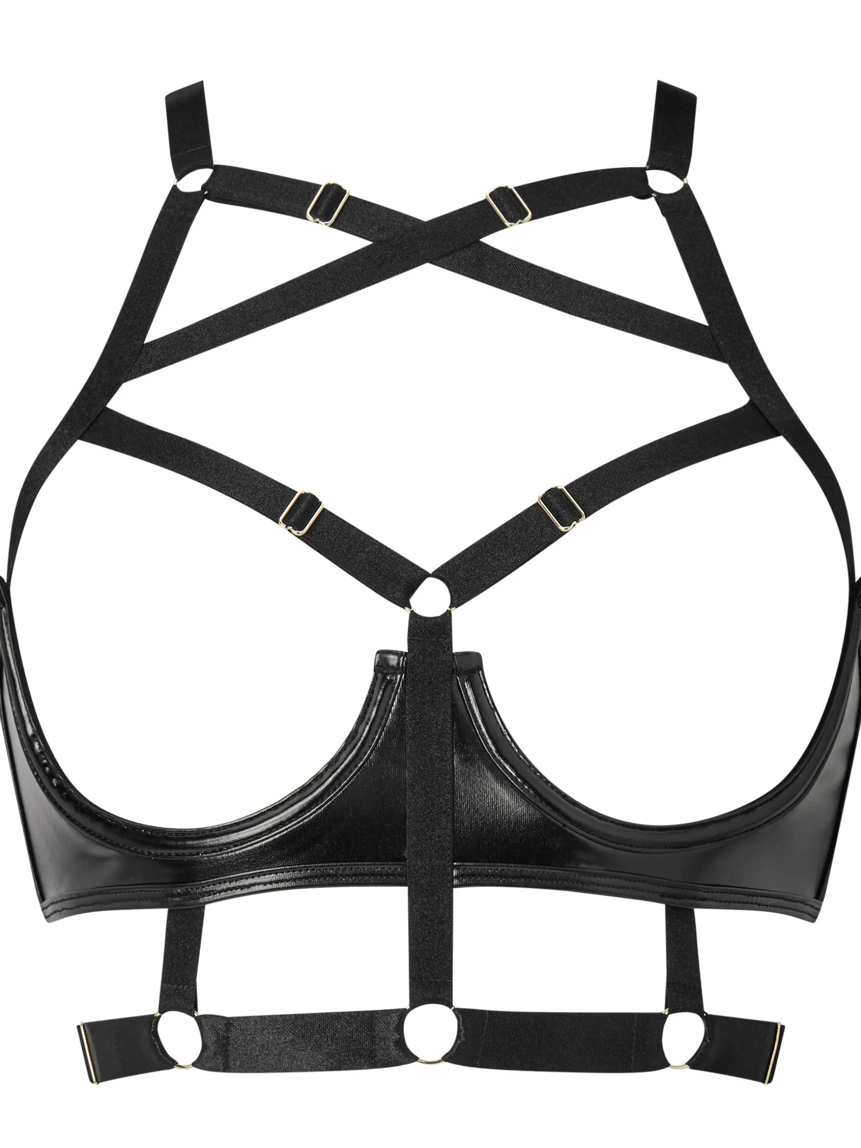 Minx PU Harness Peephole Bra - Black