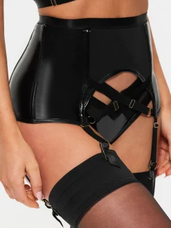 Minx PU Waspie Suspender - Black
