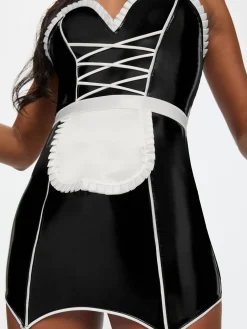 Mistress Maid 2-Piece PU Sexy Fancy Dress Costume with Headband - Black