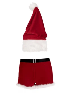 Mr Claus 2 Piece Velvet Sexy Men's Costume with Santa Hat - Red