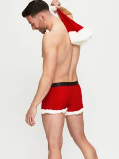 Mr Claus 2 Piece Velvet Sexy Men's Costume with Santa Hat - Red