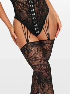Mystic Tease Lace Crotchless Bodystocking - Black