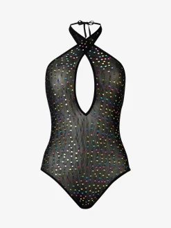 Neon Heart Embellished Halterneck Lingerie Body - Multi