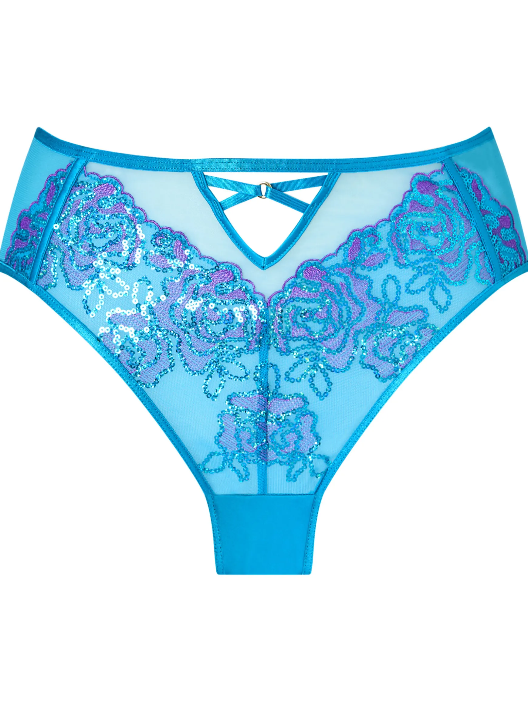 Pearlescent Embroidered Brazilian Knickers - Turquoise